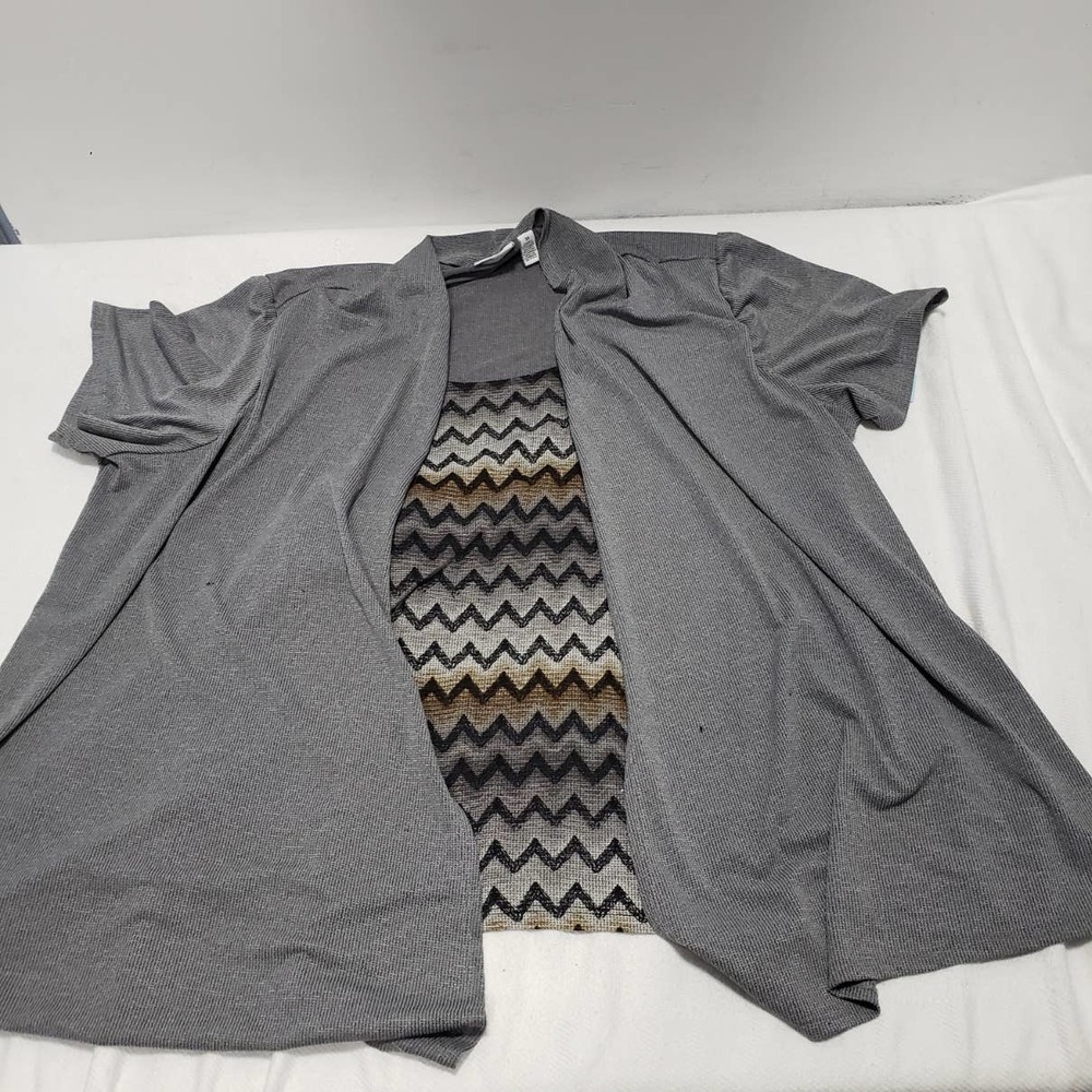 KIM ROGERS womens 3 XL short sleeve shirt Gray & Stripe neutral colors TOP